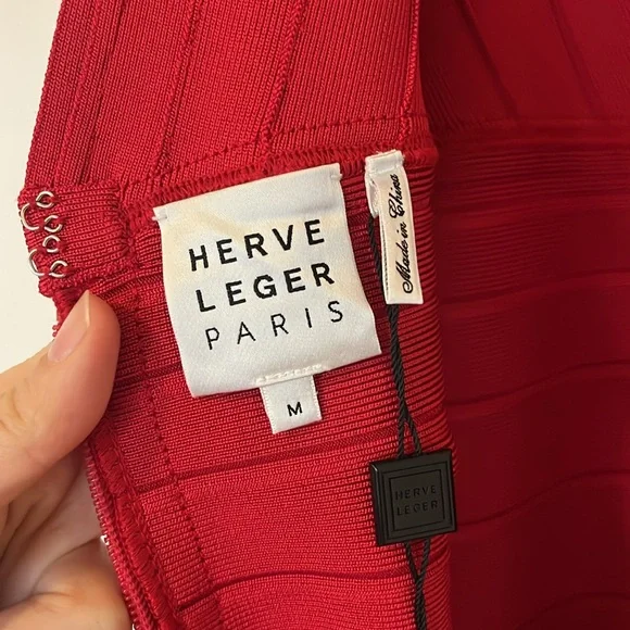 NWT $1690 Herve Leger Fluted Metallic-Trimmed Bandage Midi Dress size M - Picture 15 of 17